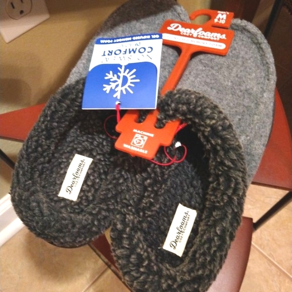 Dearfoams- NWT Gray Men's Moccasins Clog Memory Foam/Sherpa Slippers- Size 9.5 - Picture 3 of 8
